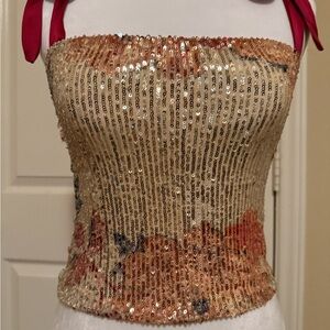 Free People Intimates Sequin Strapless Crop Top with Floral Design